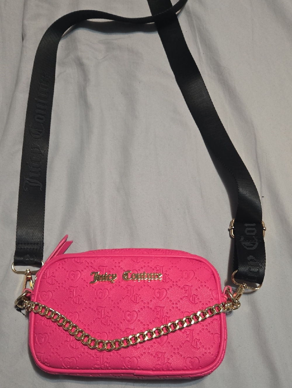 Juicy Couture Neon Pink Crossbody Bag with Gold Chain